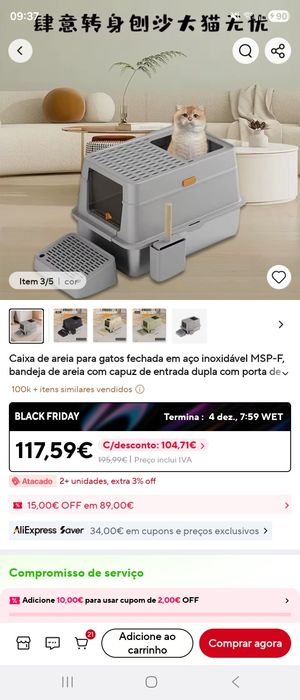 Caixa areia gatos aço inox xxl
