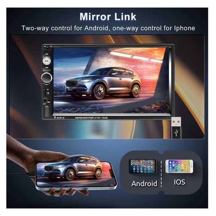 2 Din Radio Samochodowe 7-calowy Ekran Dotykowy Bluetooth