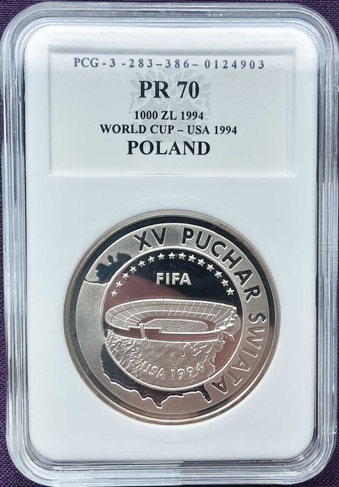 XV Puchar Świata FIFA 1000 zł moneta kolekcjonerska 1994 - srebro PR70
