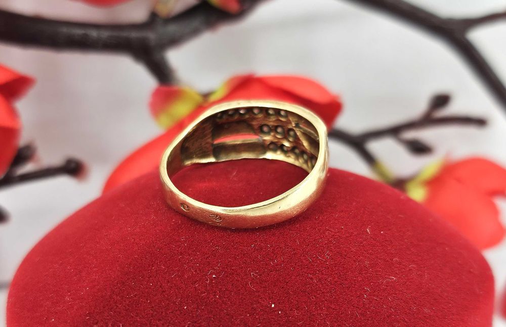 PIĘKNY szeroki  ZŁOTY PIERŚCIONEKz cyrkoniami  3,26G 585