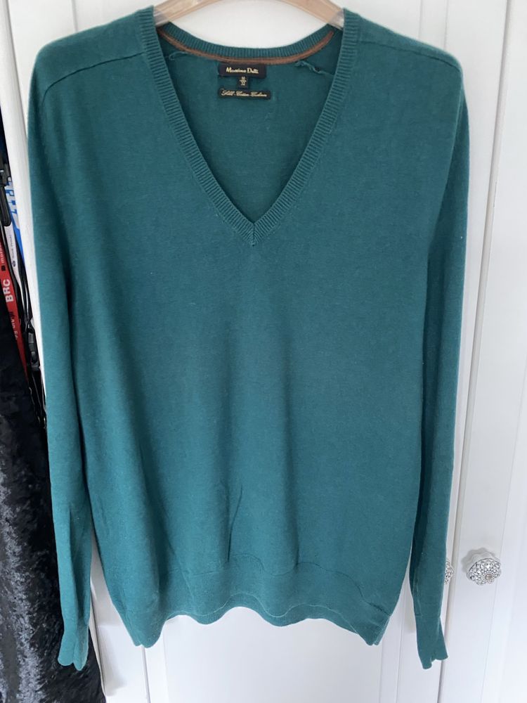 Massimo dutti meski sweter jedwab kaszmir w szpic serek cashmire M