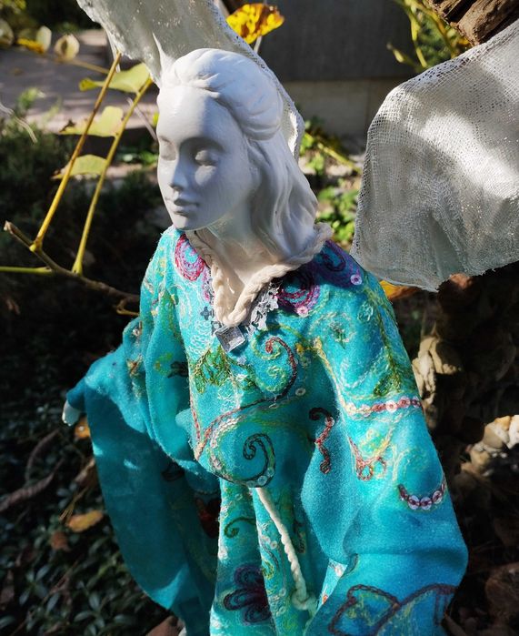 Anioł szmaragdowy,figurka rzemiosło handmade powertex 68cm