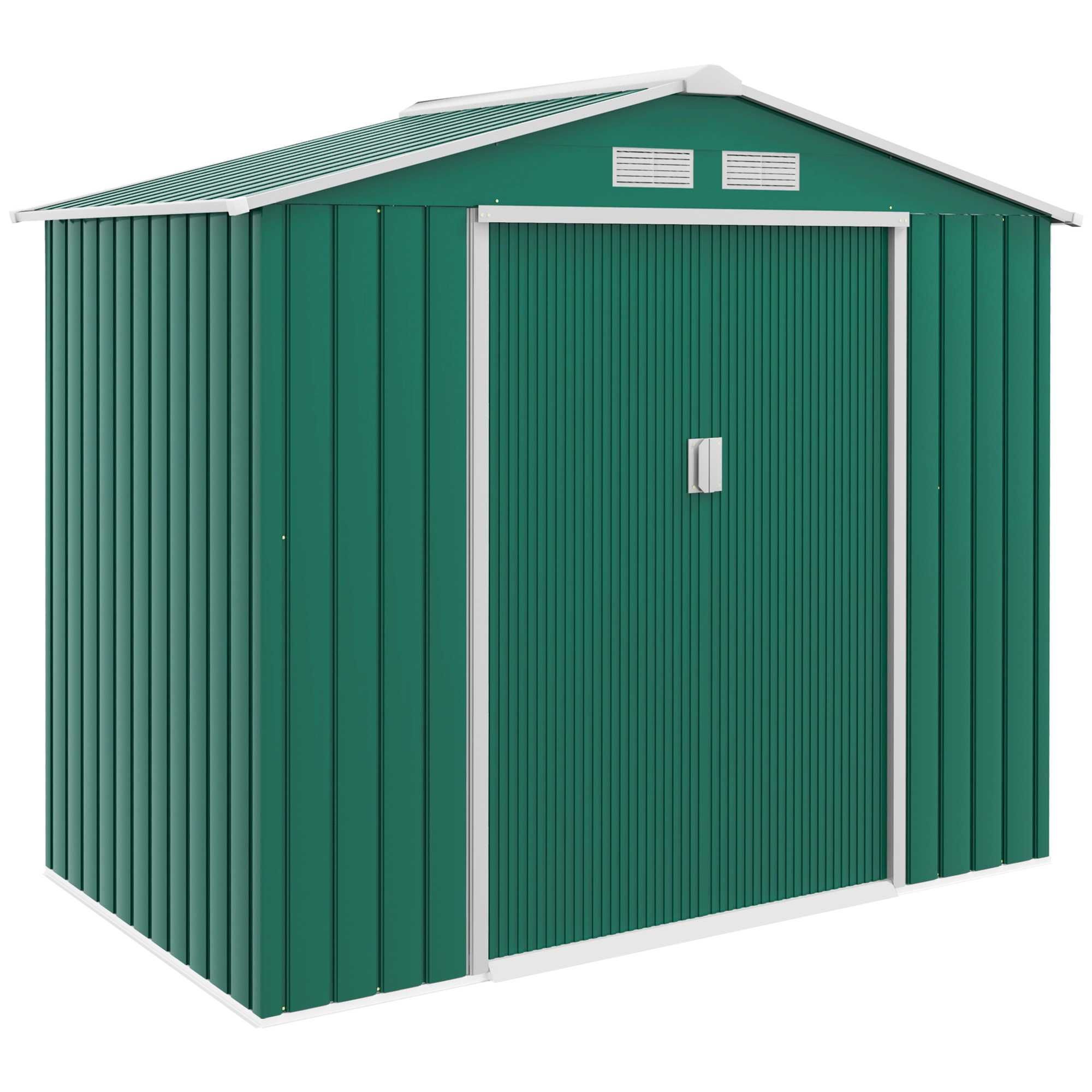 Abrigo de Jardim Metálico 213x130x185 cm com 2 Portas Deslizantes