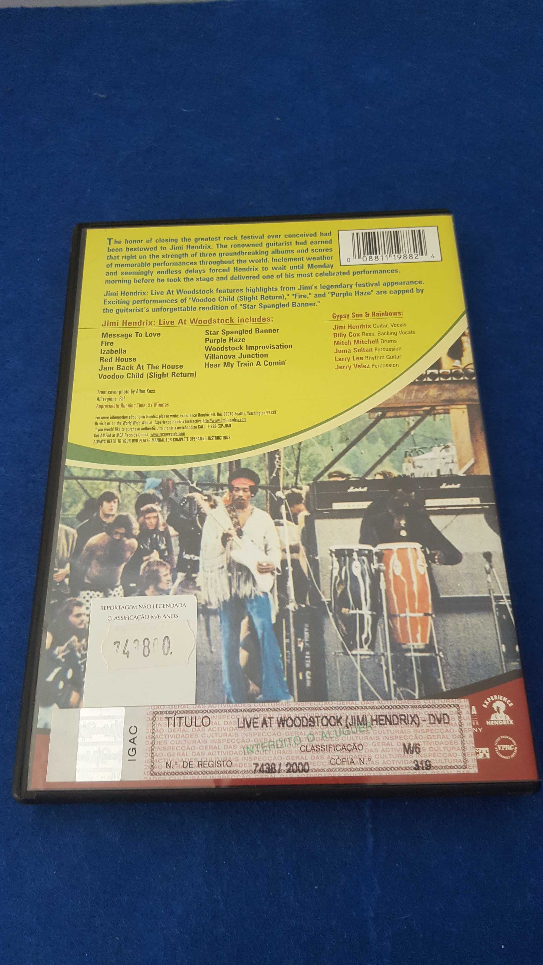 Conjunto de dois dvds Jimi Hendrix Live in Woodstock e Band of Gipsys
