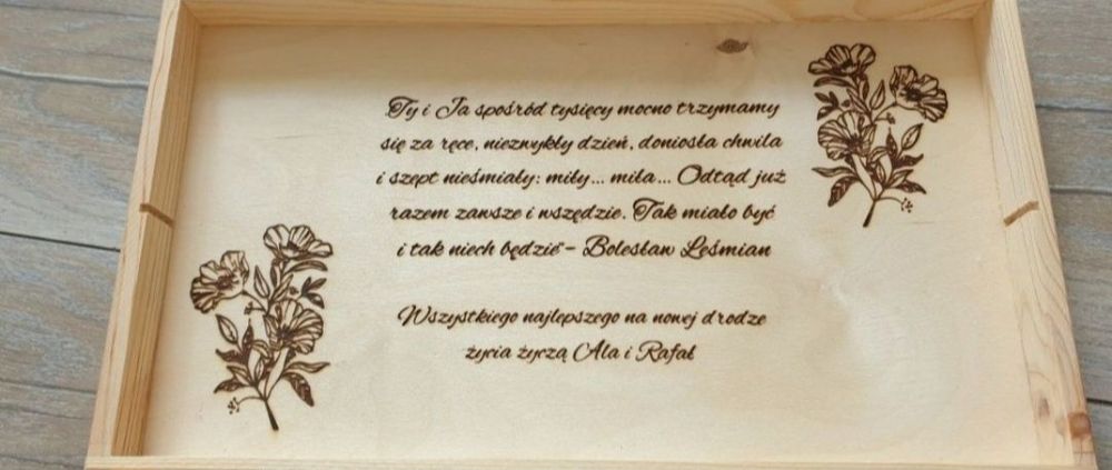 Skrzynka na 2 wina Pamiątka Ślubu Grawer ze zdjęcia Dedykacja