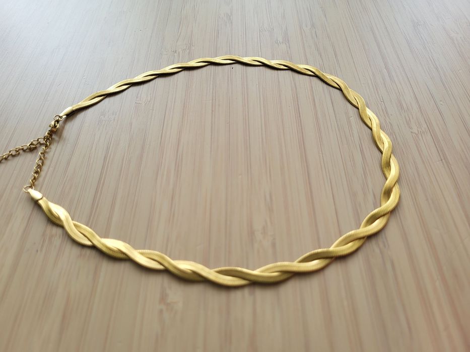 Naszyjnik warkocz - stal chirurgiczna, łańcuszek złota żmijka