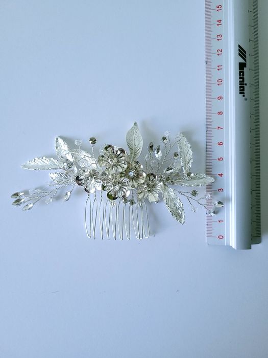 Ozdoba do włosów grzebyk srebrna ślubna