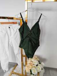 Body strój kąpielowy jednoczęściowy zielony wiązany bikini