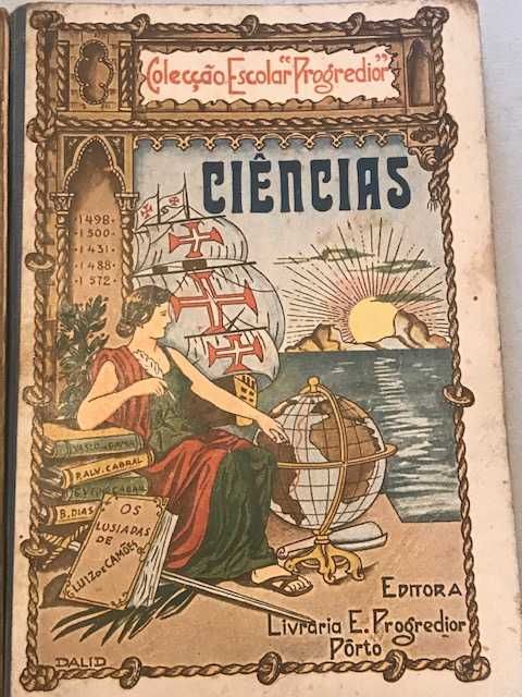 Livros antigos de Ciências e geografia e Tabuada