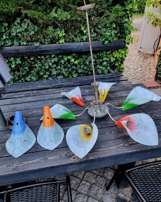 Stara Lampa Art Deco 6 elementów, żyrandol PRL lata 60-te E27  śliczna