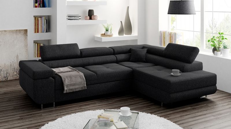 NOWOCZESNY Narożnik MIAMI sprężyny REGULOWANE zagłówki rogówka sofa