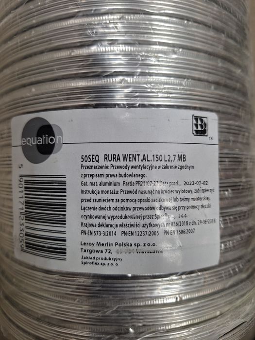 Rura odprowadzająca aluminiowa wentylacyjna 150 mm