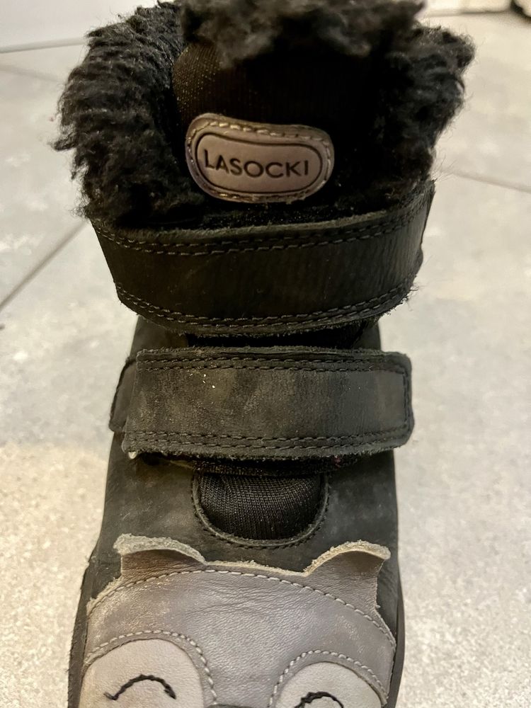 Buty Lasocki trzewiki zimowe mrugała chłopięce czarne 28 skórzane