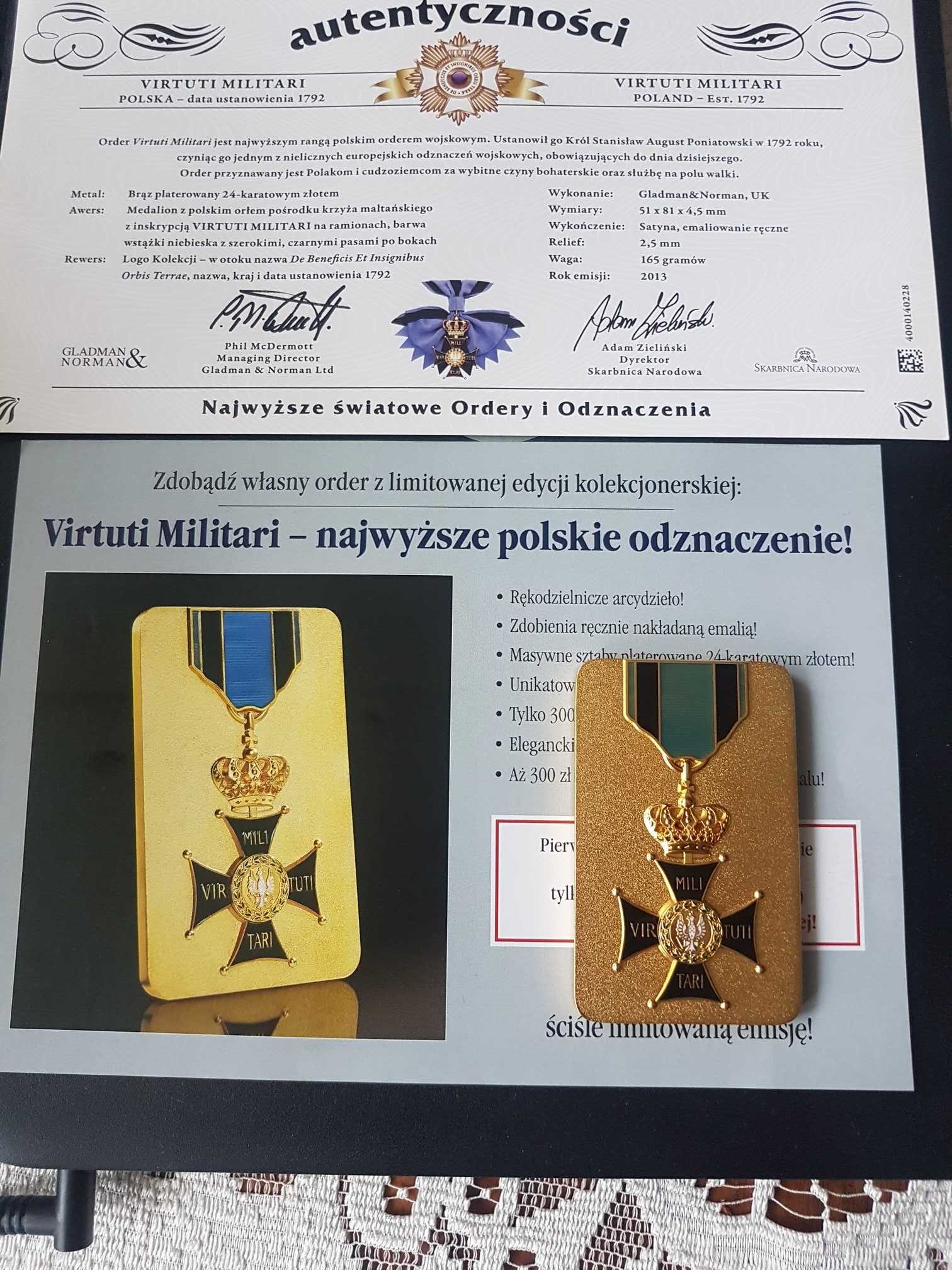 Order Virtuti Militari arcydzieło  z certyfikatem autentyczności