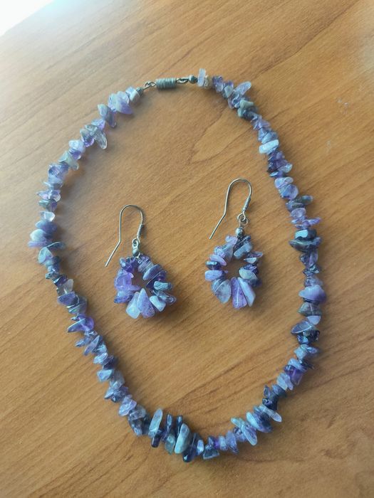 Naszyjnik i kolczyki z kamieni naturalnych ametyst