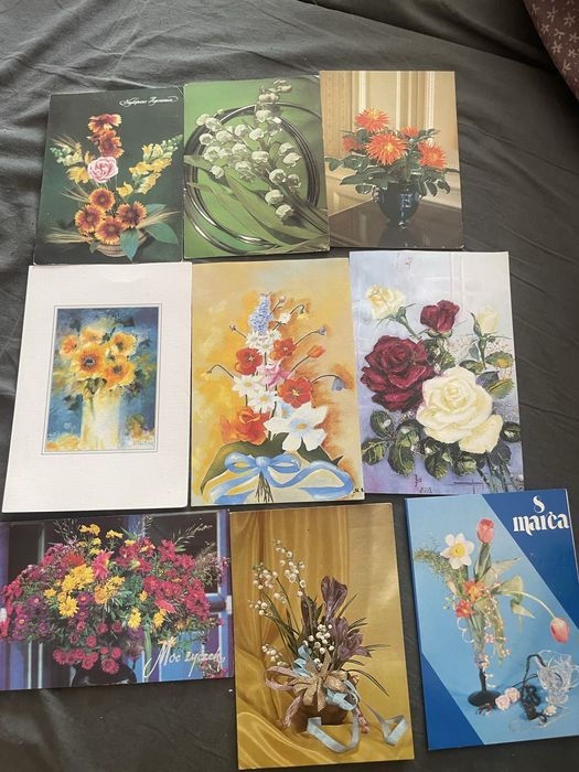 Pocztówki kwiaty calosc 18 sztuk tetro vintage prl