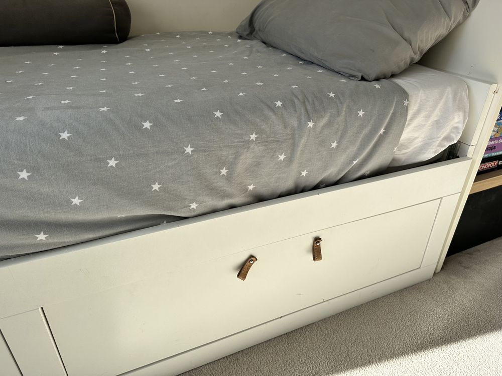 Cama indiv/dupla c/2 gav, branco, 80x200 cm | com 2 colchoes de espuma