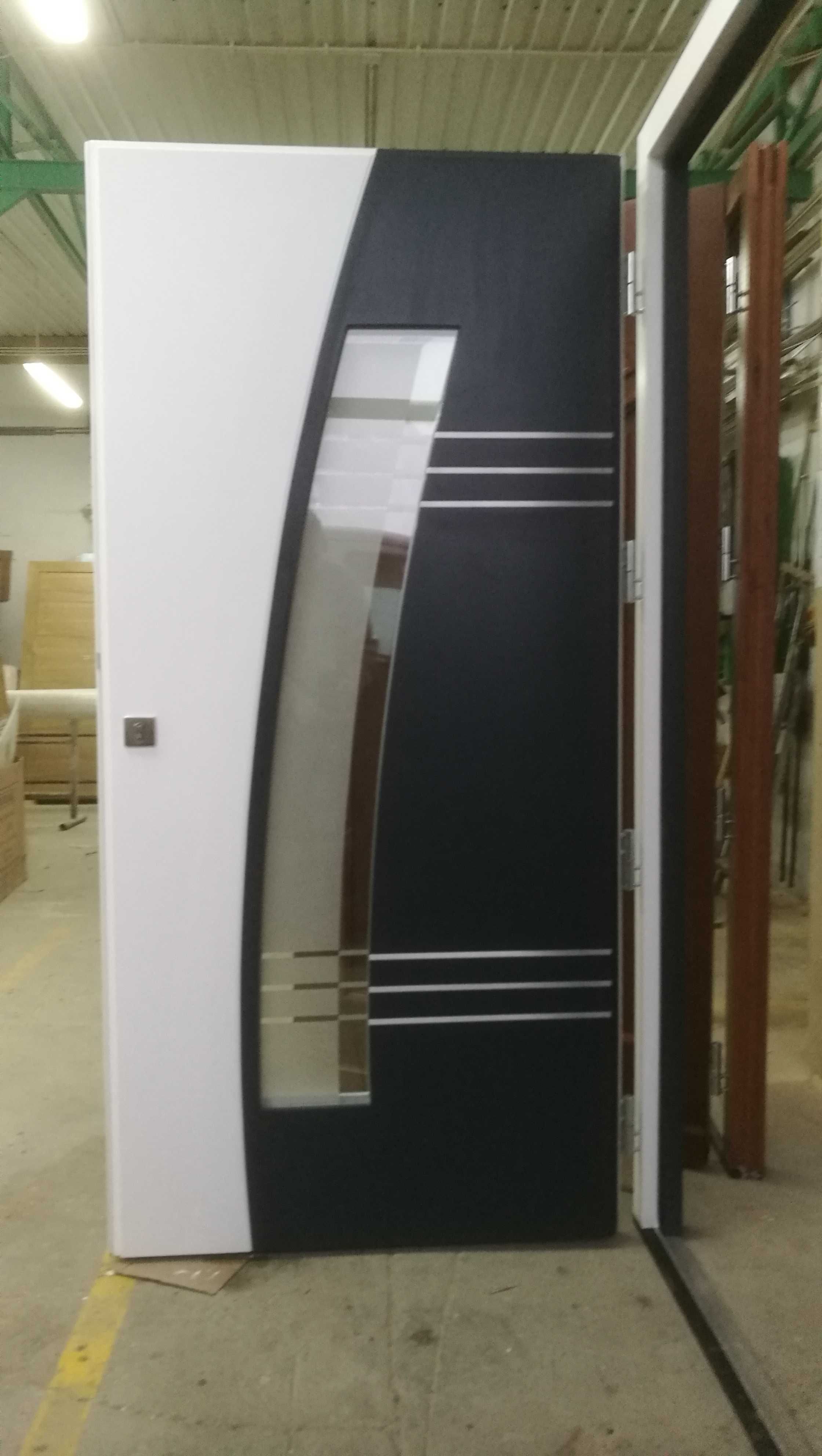 * DRZWI ZEWNĘTRZNE 80mm drewniane nowoczesne ocieplane mahoń meranti