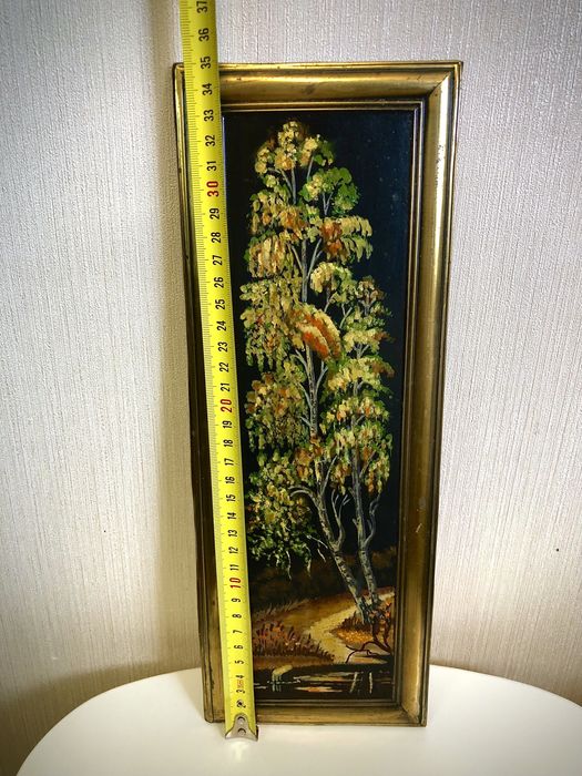 Винтажная картина медь масло пейзаж