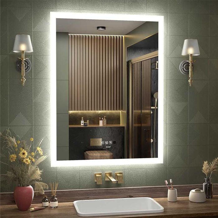 Lustro LED GANPE 60x80 cm – Czujnik ruchu, Bluetooth, 3 kolory światła