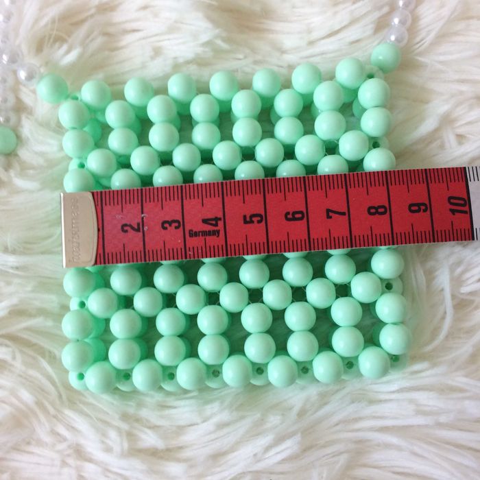 Torebka zielona miętowa pistacja biała koraliki perełki mini pearl bag