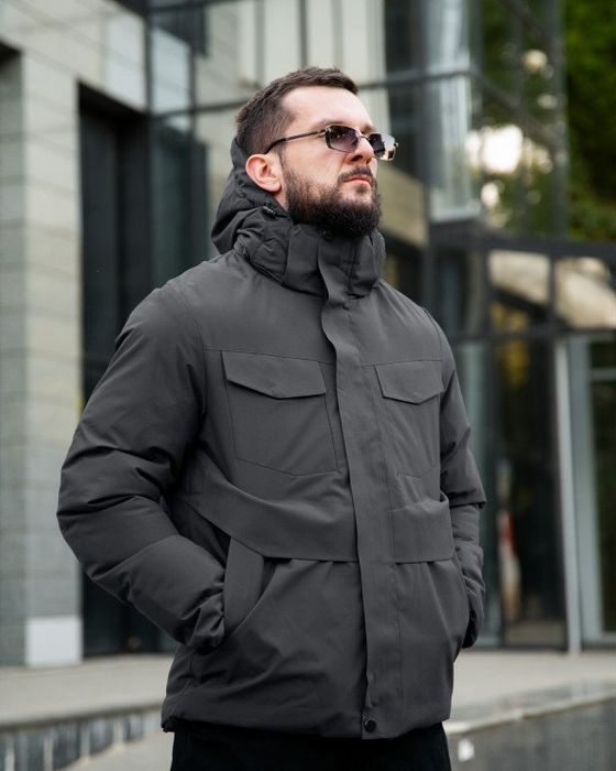 куртка чоловіча з капюшоном графіт демісезон зима/мужская куртка серая