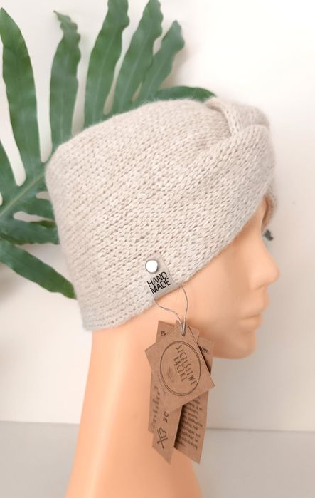Opaska przeplatana, opaska turban - welna merino, alpaka
