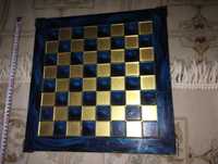 Szachy szachownica unikat stara piękna plansza złoto turkus niebieska