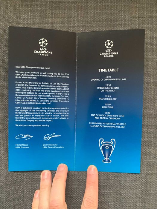 Convite UEFA Champions League Final Lisbon 2014