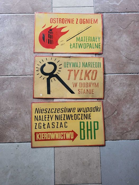 Tablice informacyjne, ostrzegawcze bhp, PRL