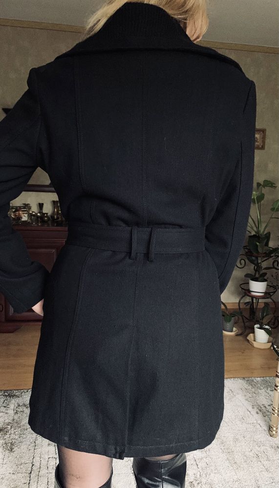 Wełniany czarny płaszcz kurtka Steilmann M L wool coat