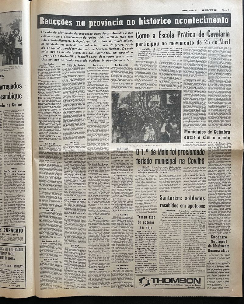 Jornal o SÉCULO, 27 de Abril 1974.