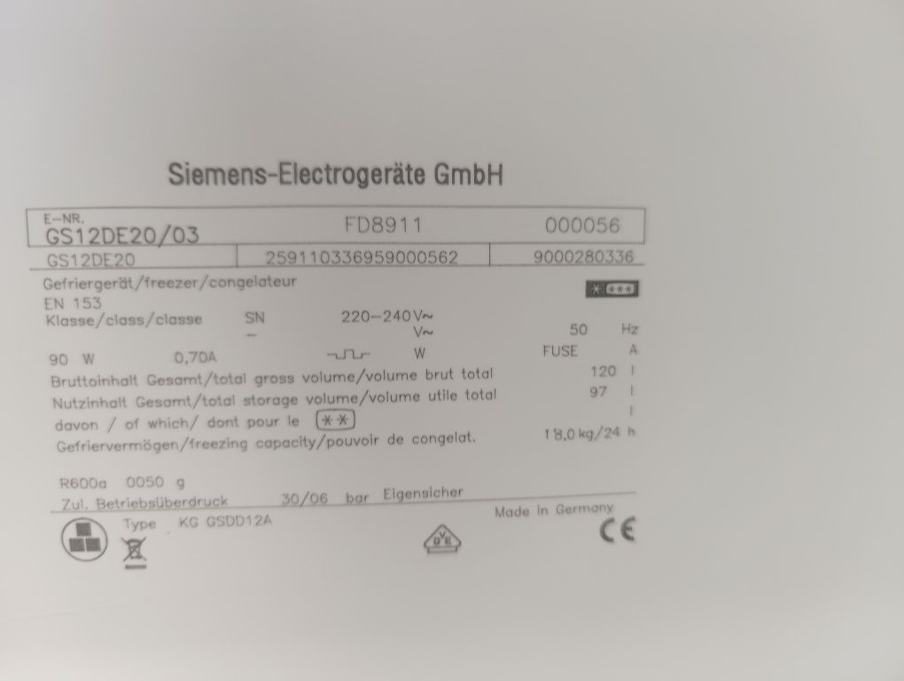 Zamrażarka Siemens 120l