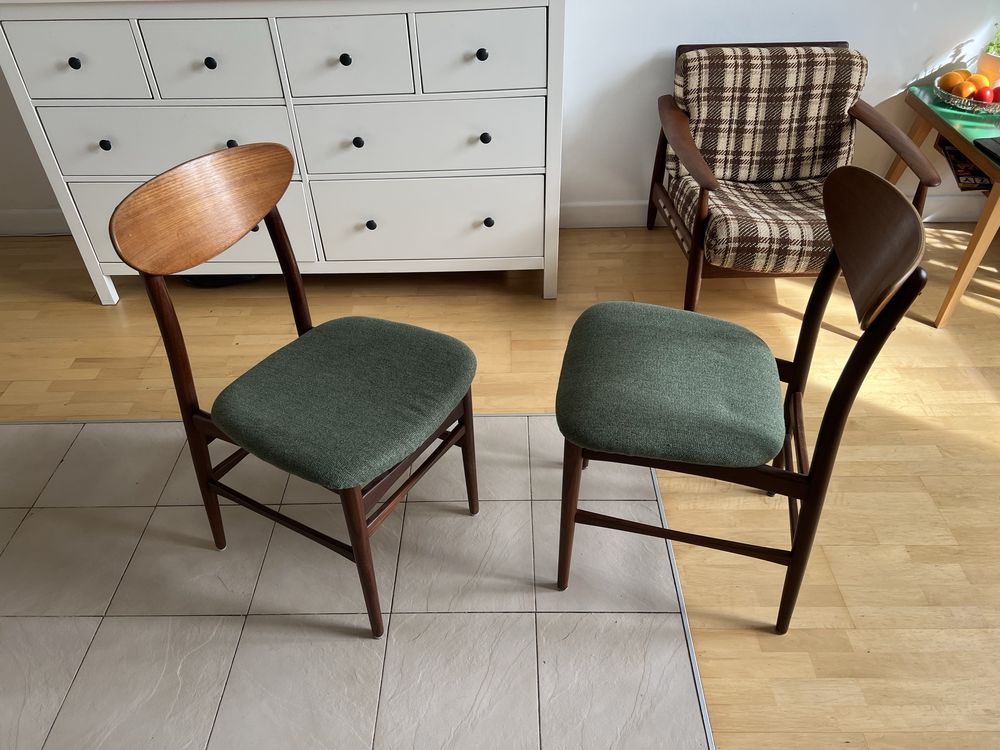 Komplet 2 krzeseł tekowych. Dania, lata 60/70, Vintage, Mid - C modern
