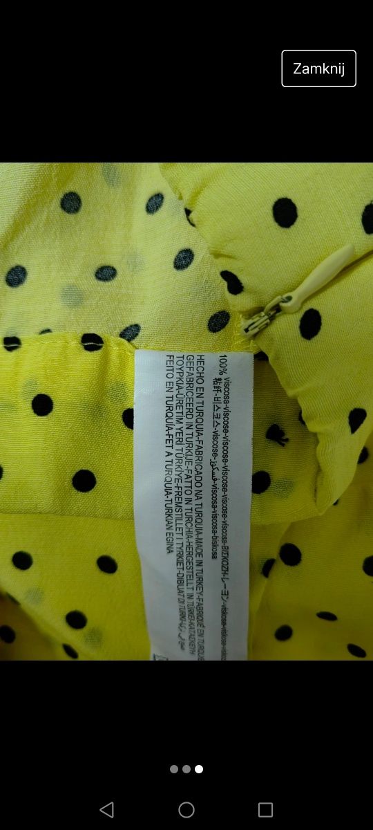 Spódnica letnia Zara S 36 nowa żółta grochy