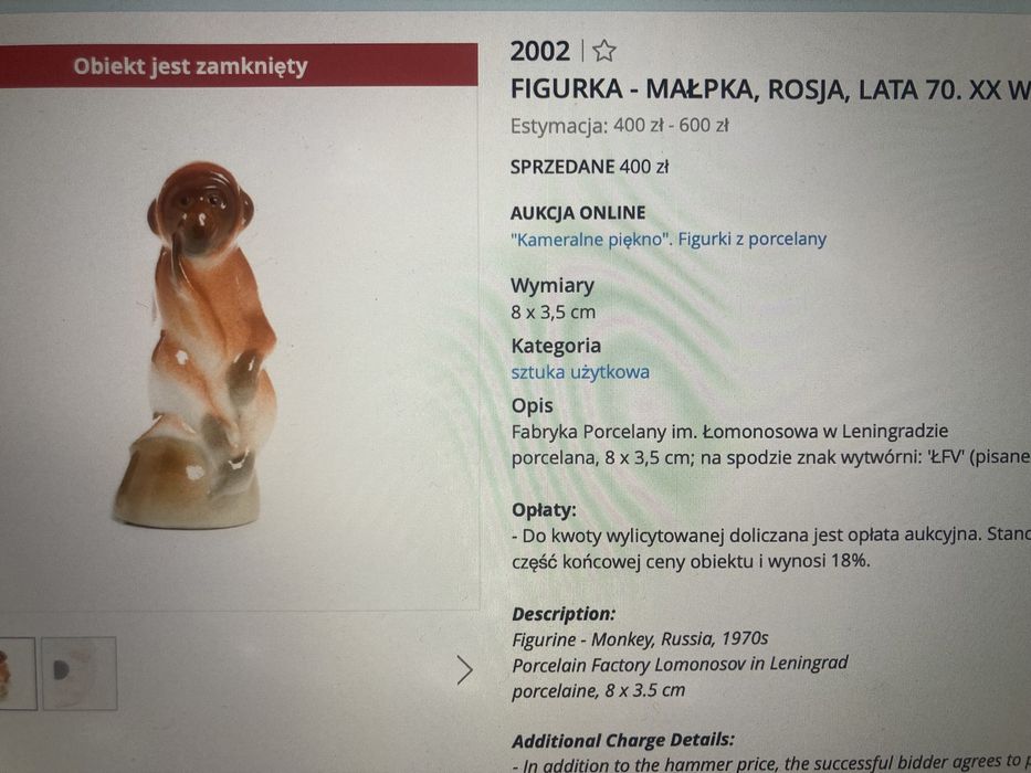 Figurka porcelanowa małpka, ZSRR lata 70te