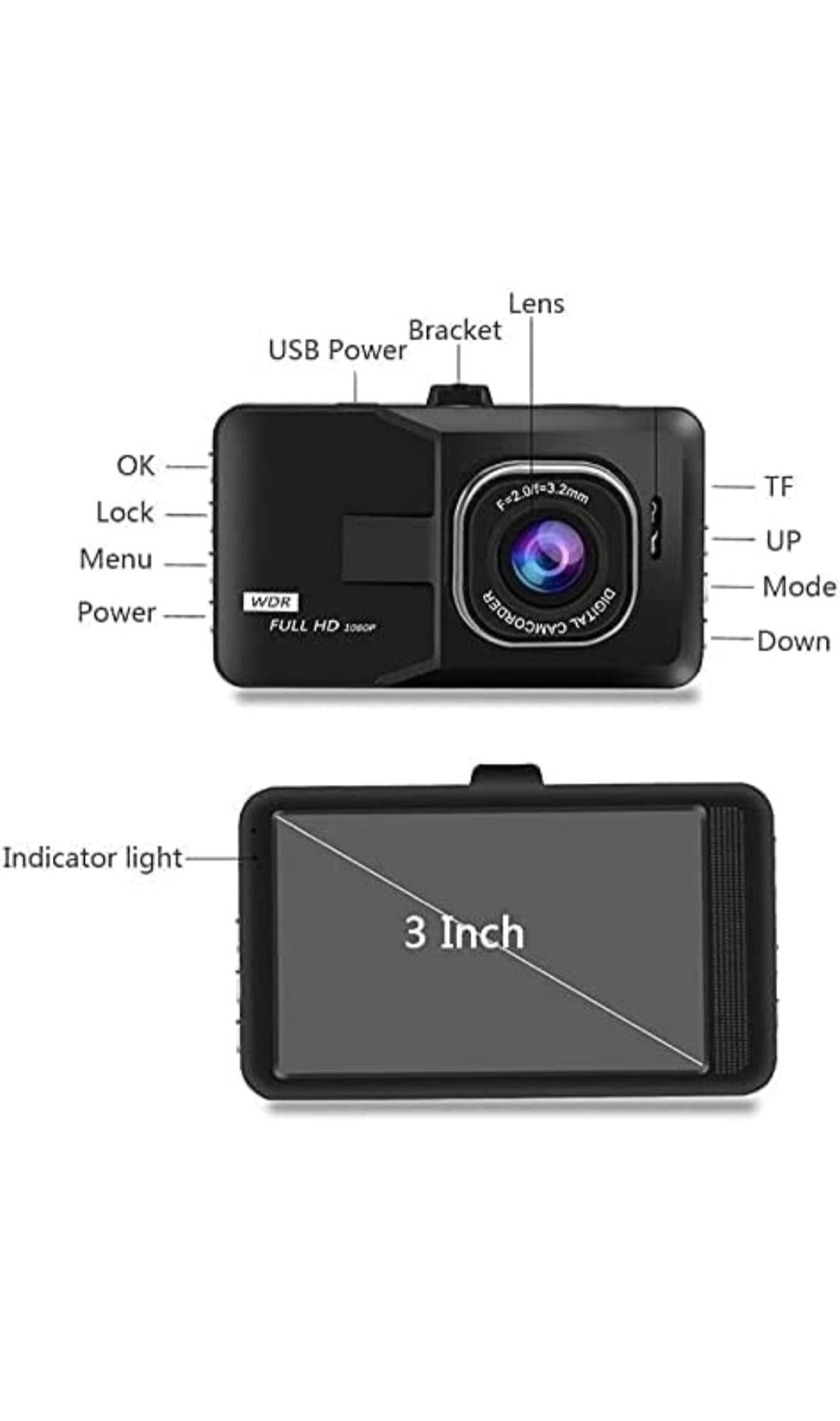 Dashcam, câmara de carro 1080p