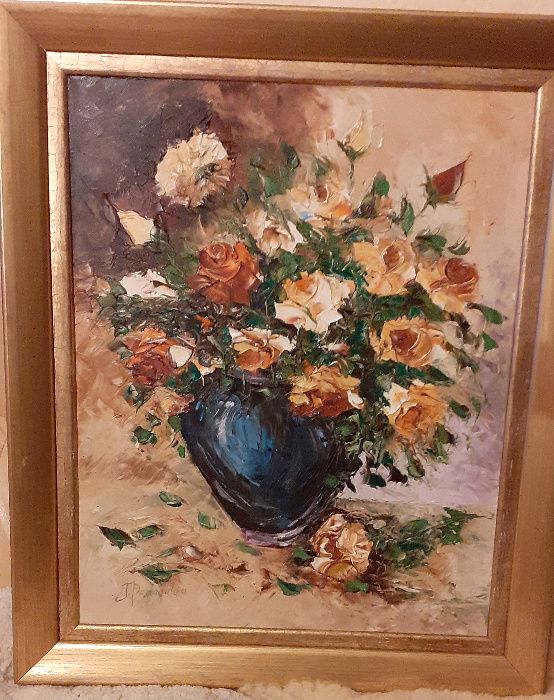 Obraz olejny na płótnie rama Joanna Domagalska kwiaty w wazonie 40x50