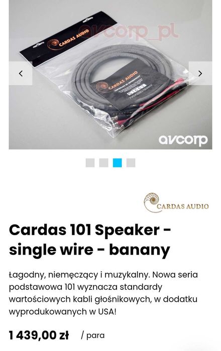 Cardas 101 Przewody Głośnikowe 2x3m Oryginalna Konfekcja Banany BFA