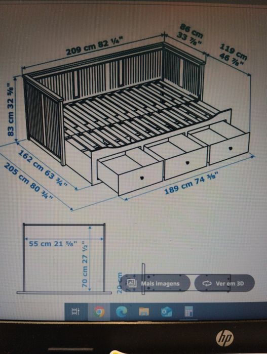 Cama individual dupla com 3 gavetas