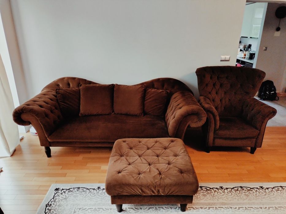 Zestaw wypoczynkowy, sofa,  fotel, pufa