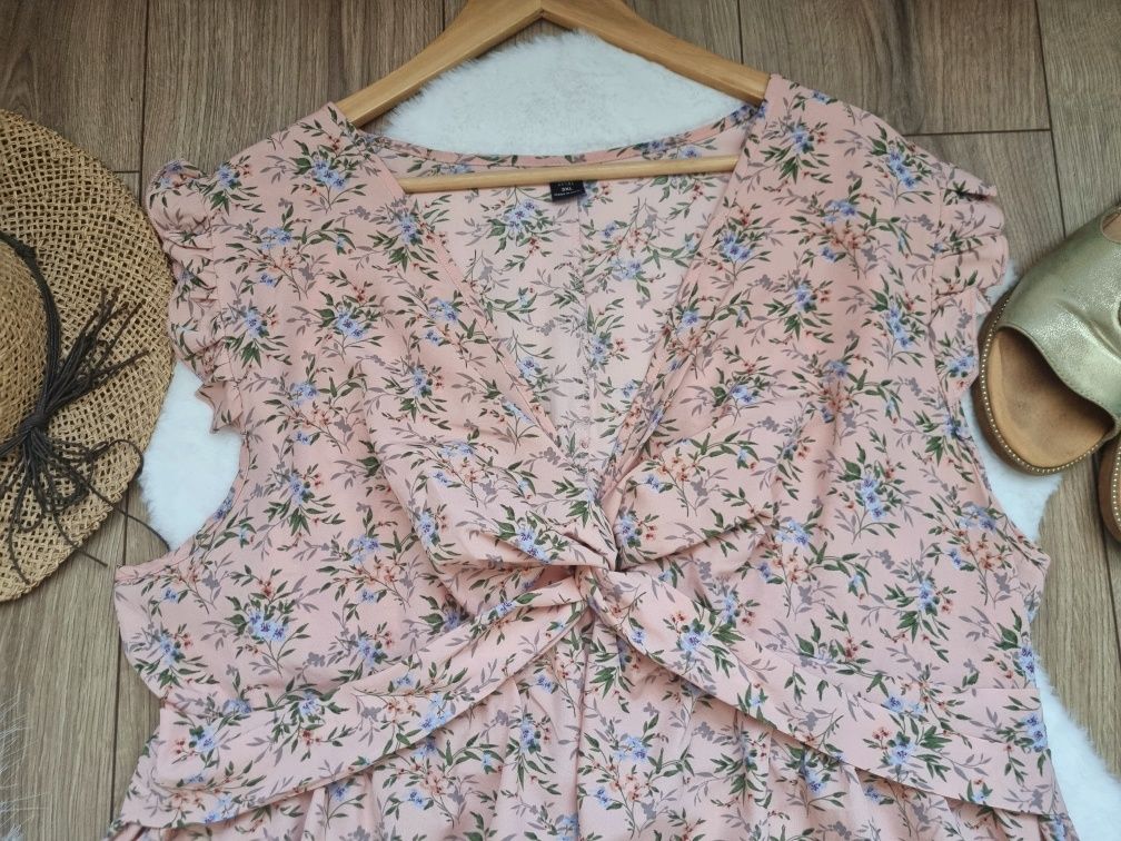 Sukienka kwiaty nowa 3xl brzoskwiniowa wiosna lato boho plus size