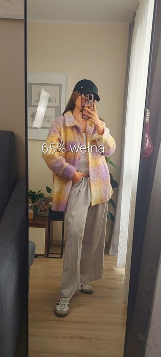 Wełniana 65% wełna kurtka koszula płaszcz narzutka Made in Italy S M