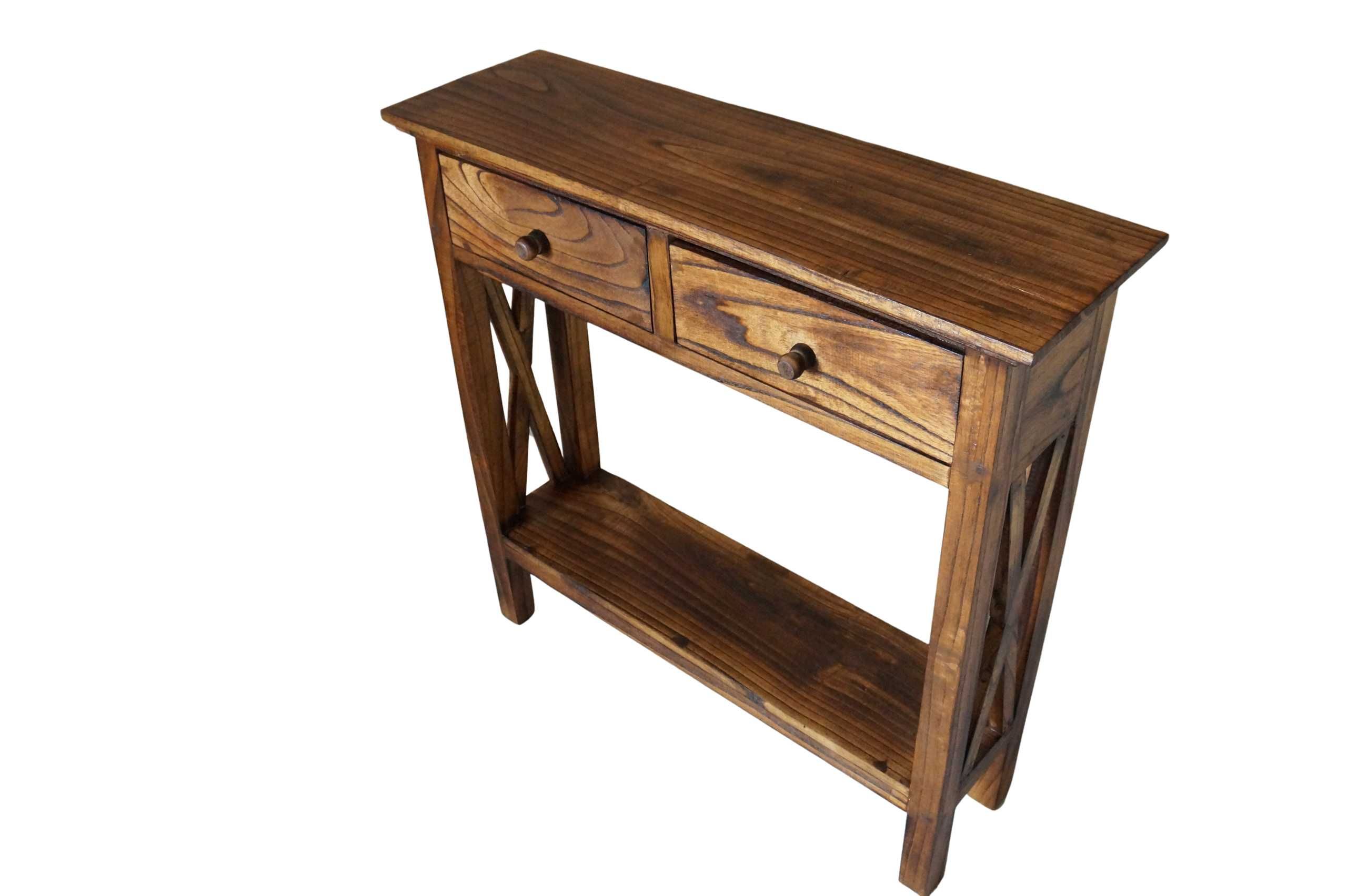 Drewniana konsola z szufladami 80 cm brąz vintage