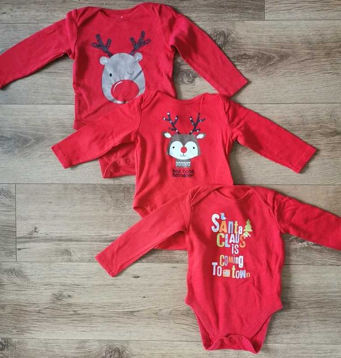 Świąteczne body 9-12 miesięcy komplet 3