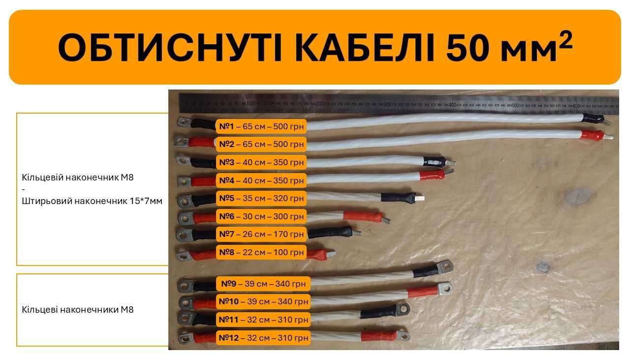 Обтиснуті мідні кабелі 50 мм2 для інвертора / ДБЖ