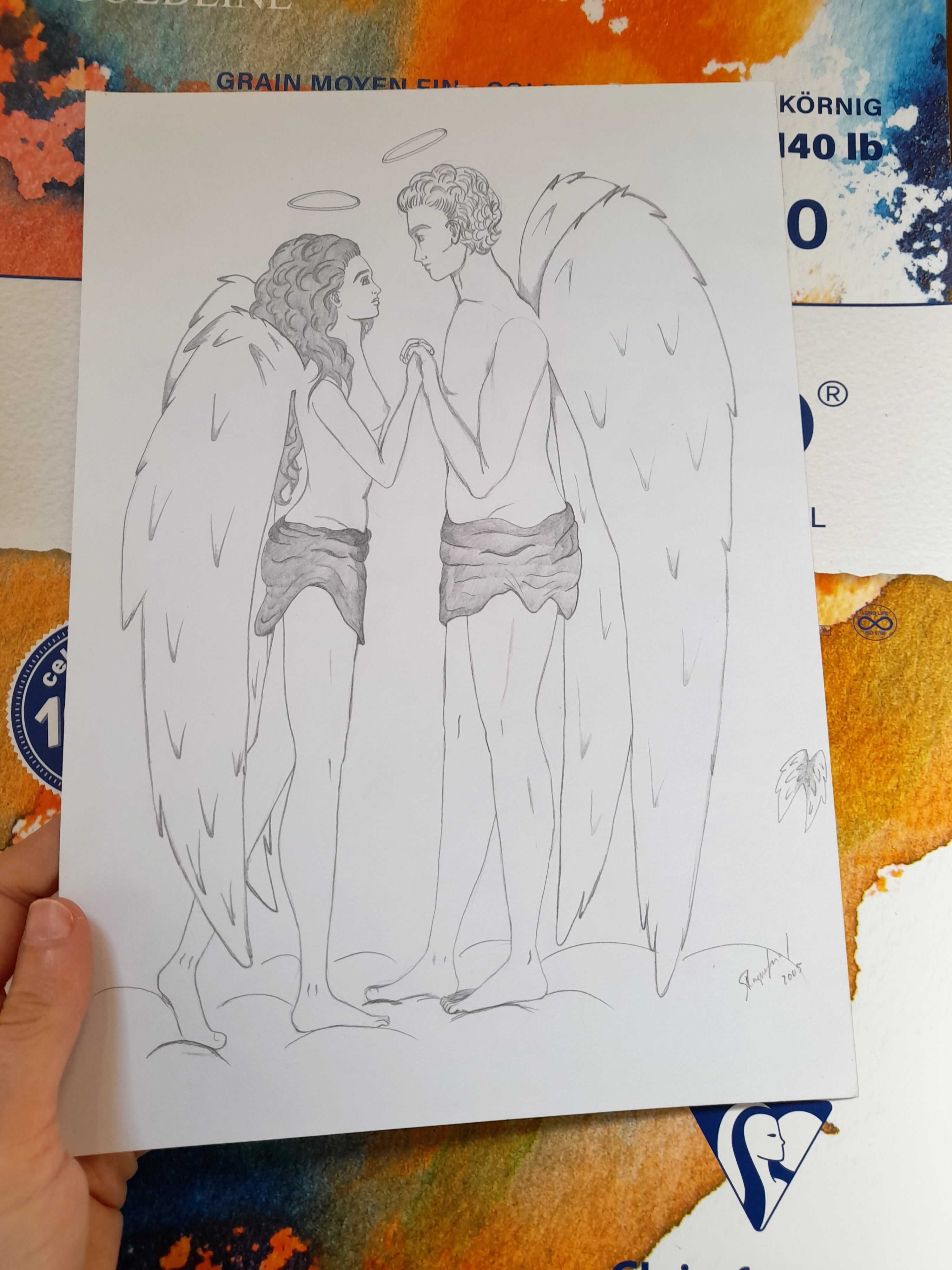 Desenho de anjos casal religioso