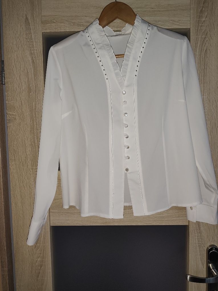 Bluzka damska biała koszulowa elegancka stójka 46/xxxl marka Strzelec