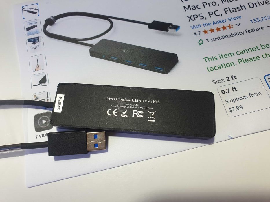 Anker 4 port usb 3.0 ultra slim data hub  a7516  5 Гбіт/с