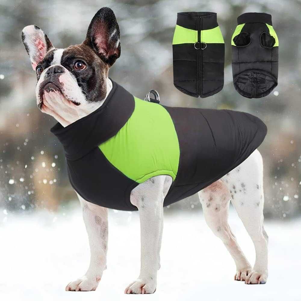 Kurtka zimowa dla psa kamizelka czarno zielona 2XL dla małych psów